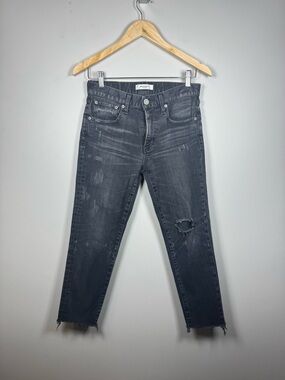 Moussy Vintage Japan Washed Charcoal Distressed Cropped Raw Hem Jeans 26